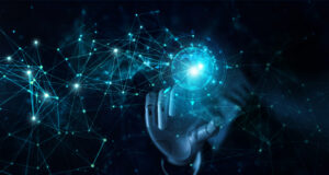robotic hand holding circle of blue light against constellation-like blue lights. This article provides in-depth explanations of the latest technologies in augmented reality eyewear, including Google, Meta, Apple, and more.