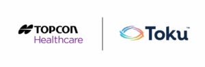An image of the Topcon Healthcare and Toku logos