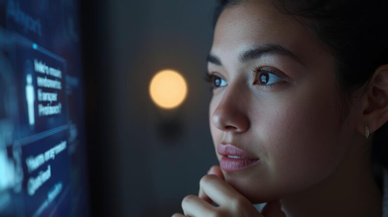 AI generated image of woman looking at screen