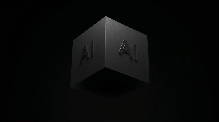 Image of 3D black box with AI written on the side.