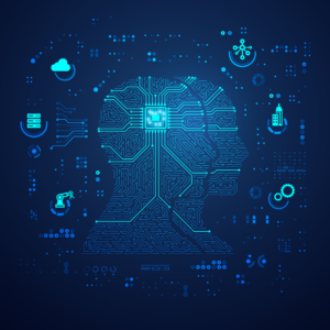 shape of human combined with electronic pattern with digital technology element